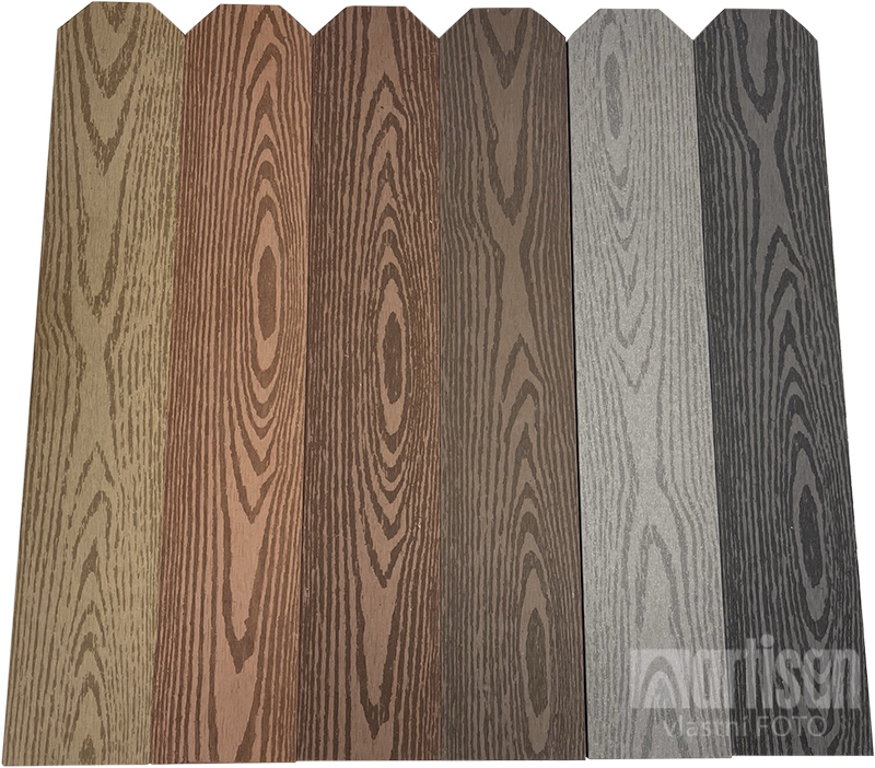 Odstíny WPC dřevoplastových plotovek - Original Wood, Teak, Brownish Red, Chocolate, Stone Grey, Dark Grey